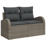 6 dalių sodo sofa rinkinys su pagalvėlėmis, pilkas poli ratanas,2 vietų sodo sofa su saugojimo vieta ir pagalvėlėmis, pilkas poli ratanas