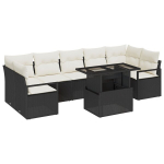 8 dalių sodo sofa rinkinys su pagalvėmis Juoda Poli Ratanas,2 vietų sodo sofa su sandėliavimu ir pagalvėmis Juoda Poli Ratanas