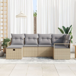 6 dalių sodo sofa rinkinys su pagalvėmis smėlio poli ratanas,2-vietė sodo sofa su saugojimu ir pagalvėmis smėlio poli ratanas