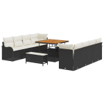 11 dalių sodo sofa rinkinys su pagalvėlėmis Juodas Poliratanas Akacijos,2-vietė sodo sofa su pagalvėlėmis Juodas Poliratanas,3 dalių sodo valgomojo rinkinys su pagalvėlėmis Juodas Poliratanas Akacijos