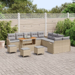 14 dalių sodo sofa setas su pagalvėlėmis smėlio poli ratano,2 vietų sodo sofa su pagalvėlėmis smėlio poli ratano,4 dalių sodo valgomojo komplektas su pagalvėlėmis smėlio poli ratano