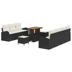 10 dalių sodo sofa rinkinys su pagalvėlėmis Juodas Poli ratanas Akacija,2 vietų sodo sofa su pagalvėlėmis Juodas Poli ratanas,3 dalių sodo valgomojo rinkinys su pagalvėlėmis Juodas Poli ratanas Akacija
