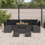 10 dalių sodo sofa rinkinys su pagalvėmis Juodas Poli ratanas Akacija,2 vietų sodo sofa su pagalvėmis Juodas Poli ratanas,3 dalių sodo valgomojo rinkinys su pagalvėmis Juodas Poli ratanas Akacija