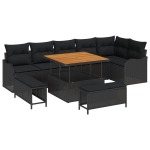 9 Dalių Sodo Sofa Komplektas su Pagalvėmis Juodas Poli Ratanas Akacija,2 Sėdimų vietų Sodo Sofa su Saugykla ir Pagalvėmis Juodas Poli Ratanas,3 Dalių Sodo Valgomojo Komplekta su Pagalvėmis Juodas Poli Ratanas Akacija