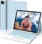 Fogari dėklas su klaviatūra, skirtas ipad pro 12.9 (6/5/4/3 gen), 7 spalvų ap&scaron;vietimas, multi touch trackpad, voki&scaron;ka qwertz magnetinė nuimama bluetooth klaviatūra, skirta ipad 12.9 colių, &scaron;viesiai mėlyna