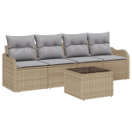 5 dalių sodo sofa setas su pagalvėlėmis smėlio poli ratanas,2 vietų sodo sofa su pagalvėlėmis smėlio poli ratanas