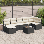 8 Dalių Sodo Sofa Rinkinys su Pagalvėmis Juoda Poli Ratanas,2-vietė Sodo Sofa su Pagalvėmis Juoda Poli Ratanas
