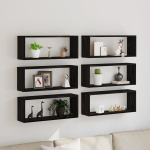 Sienų lentynos 6 vnt Juodas 60x15x23 cm Inžinerinis medis