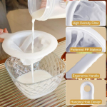 2 x smulkus tinklelis, plastikinis virtuvinis ko&scaron;tuvas, nailoninis sietelis su rankena ir kabliuku filtru sultims, sojų pienui, pienui, kavai, arbatai, vynui (100 akių, 400 akių)