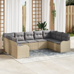 9 dalių sodo sofa rinkinys su pagalvėmis, smėlio spalvos poli ratanas