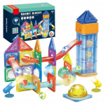 Magnetinių plytų rinkinys su &scaron;viesa ir liftu Click4Toys, 69 elementai