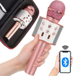 Belaidis mikrofonas &bdquo;Bluetooth&ldquo; karaoke garsiakalbis apvalus su dėklu, įvairūs režimai