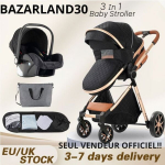BAZARLAND30. 3 in 1 kūdikių vežimėlis, kombinuotas automobilio sėdynė, lop&scaron;ys, trijų dalių, apverčiamas, reguliuojamas, auk&scaron;tos kokybės, nepraduramos ratukus. JUODAS