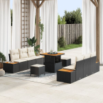 9 dalių sodo sofa komplektas su pagalvėmis juodas poli ratanas akacija