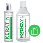Plaukų priežiūros rinkinys Keratino procedūra ir kofeino &scaron;ampūnas 100 ml + 250 ml silpniems plaukams stiprinti