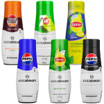 6x "SodaStream" sirupas 440 ml - "Pepsi", "Pepsi Max" be cukraus, 7UP, "Schwip Schwap" be cukraus, "Lipton Ice Tea" žalioji arbata su citrusiniais vaisiais, "Lipton Ice Tea" limonadas