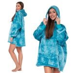 Džemperis Antklodė Kocobluza 2In1 Oversize Xxl Su Gobtuvu Stora Sherpa Mėlyna
