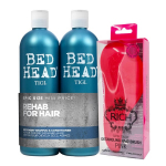 Intensyviai drėkinantis &scaron;ampūnas ir maitinantis balzamas, TIGI Bed Head Urban Recovery Tweens 2x750ml + RICH antistatinis plaukų &scaron;epetys