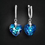 Sidabriniai auskarai moterims DiamondSky Romantic Heart III R Bermuda Blue su Swarovski kristalais