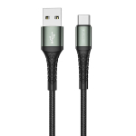 Jellico B12 nailoninis pintas universalus USB-C prie USB duomenų ir greitas 3.1A įkroviklio laidas, 2 m juodas