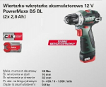 Suktuvas-gręžtuvas Metabo PowerMaxx BS BL, 12 V, 2x2,0 Ah
