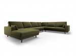 Panoraminė de&scaron;inioji kampinė velvet sofa Hebe, 6 sėdimos vietos, žalia