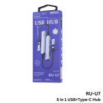 USB &scaron;akotuvas REMAX RU-U7, i&scaron; USB/Type-C į SD/TF, 3xUSB