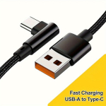 90 laipsnių USB C kabelis, Juoda