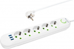 Prailgintuvas su 3 Usb lizdais, 5 lizdai, 5m, baltas
