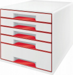 Leitz Wow Cube stalvir&scaron;io organizatorius, 5 stalčiai, A4+, baltas/raudonas
