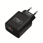 40W dvigubas USB-C sieninis kroviklis,  Juoda