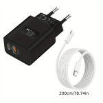 40W dvigubo USB-C sieninis įkroviklis,  Juoda