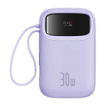 Atsarginis maitinimo &scaron;altinis ("Power Bank") Power bankas 10000mAh QPow 2 30W su USB-C kabeliais, violetinis