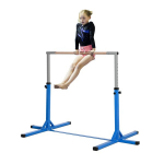 "HOMCOM" horizontalusis strypas reguliuojamo auk&scaron;čio gimnastikos horizontalusis strypas 13 pakopų, iki 75 kg svorio, pagamintas i&scaron; plieno ir buko medienos, mėlynos spalvos, skirtas gimnastikai ir treniruotėms, Mėlyna