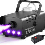 Ne&scaron;iojama 500W LED dūmų ir rūko ma&scaron;ina su laidiniu ir belaidžiu nuotolinio valdymo pultu, greitas įkaitimas, profesionali efektų įranga, tinka renginiams ir &scaron;ventėms