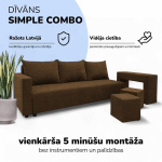 I&scaron;skleidžiamas dvigulės sofos komplektas su staliuku ir pufais &bdquo;Simple Combo&ldquo;, &bdquo;Podrez&ldquo;, rudos spalvos