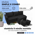 Dvivietis i&scaron;skleidžiamas sofa su staliuku ir pufais Simple X Combo, Podrez, grafito