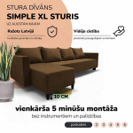 Klasikinis didelis kampinis sofos komplektas Simple XL Sturis, Ruda