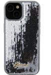 Guess Sequin Script metalinis dėklas iPhone 15 - sidabrinis