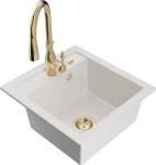 Mexen Vito vienos komoros granito kriauklė su virtuvės mai&scaron;ytuvu Savita, balta - 6503-20-672601-50, 520x490x210 mm