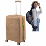 Vidutinio dydžio bežinis lagaminas ant ratukų, funkcionalus, eleganti&scaron;kas ir madingas kelioninis lagaminas, 65 l, Wowbag 7905 M champagne
