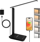 LED stalinė lempa, pritemdoma, su USB įkrovimo prievadu, juoda