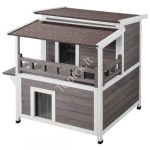 Medinis 2 auk&scaron;tų kačių namelis su balkonu ir stogu 750x751x820mm