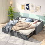 Sofa-lova, 90 x 200 cm, pilka, aksominė, be čiužinio