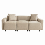 3 vietų sofa, paprasto modernaus dizaino, su dekoratyvinėmis pagalvėlėmis, skirta svetainei