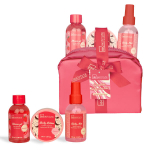 Kūno priežiūros rinkinys IDC Institute Sweet Swirls Candy Care: kūno pur&scaron;kiklis, 100 ml + kūno losjonas, 50 ml + du&scaron;o želė, 100 ml