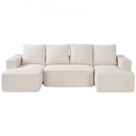 Kampinė sofa, U formos modulinė sofa su &scaron;ezlongu, 256x126x57 cm, smėlio spalvos, veliūrinis apmu&scaron;alas