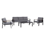 Sodo baldų komplektas Home4You LONA stalas, sofa ir 2 kėdės pilka/juoda, 5 vietos
