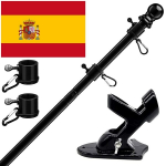 Plieninis Reguliuojamas Vėliavos Stiebas 40-150 Cm Juodas Su Ispanijos Vėliava 60X90 Cm
