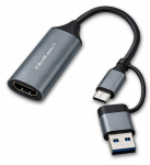 &bdquo;Qoltec&ldquo; vaizdo įra&scaron;ymo plok&scaron;tė | USB-C&ndash;USB-A adapteris | HDMI | 4K 30 Hz | Aliuminis